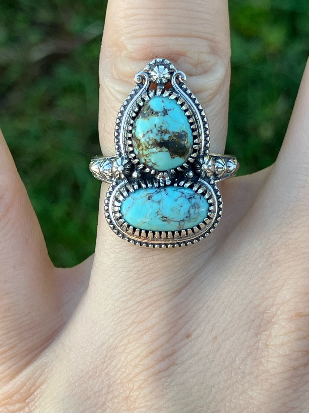 Natural Blue Moon Turquoise Sterling Silver Ring Size 6